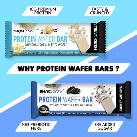 Snactivate Protein Wafer Bars Combo pack - French Vanilla & Cookies and Creme with 10g Protein, 10g Fiber & Sugarfree | Tasty & Crunchy Whey Protein Bars | Healthy Energy Bars | 40 gm (Pack of 12)