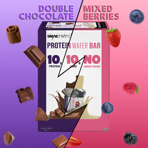 Snactivate Protein Wafer Bars Combo pack - Double Chocolate & Mixed Berries with 10g Protein, 10g Fiber & Sugarfree | Tasty & Crunchy Whey Protein Bars | Healthy Energy Bars | 40 gm (Pack of 12)