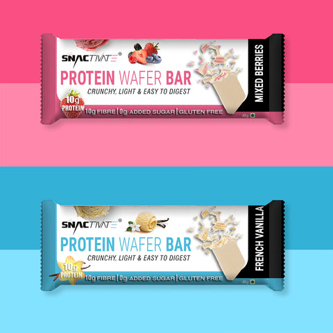 Snactivate Protein Wafer Bars Combo pack - Mixed Berries & French Vanilla with 10g Protein, 10g Fiber & Sugar-free | Tasty & Crunchy Whey Protein Bars | Healthy Energy Bars | 40 gm (Pack of 12)