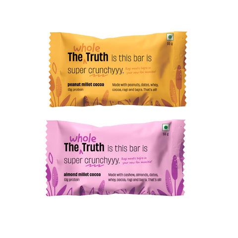 The Whole Truth | 13g Protein Bar | Assorted Millet Protein Bar Pack of 6 x 55g | No Refined Sugar | No Added Flavours | No Preservatives