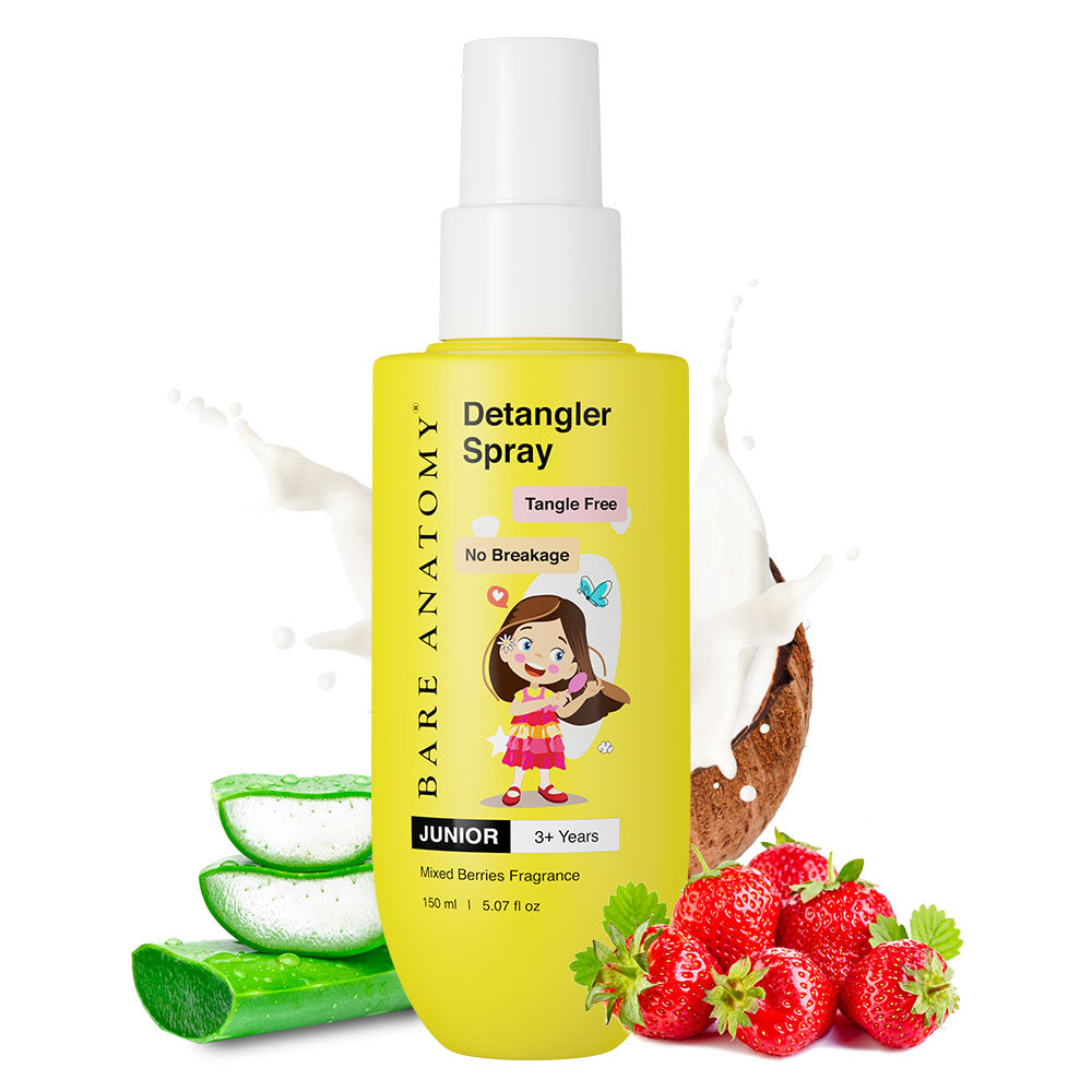 Bare Anatomy Junior Detangler Hair Spray | For 3+ Year Old Kids | Strengthens & Detangles | Tear Free, Creamy & Non Greasy | Adds Shine | Aloe Vera & Coconut Milk Protein | 150ml