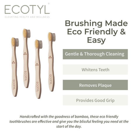 Ecotyl Bamboo Tooth Brush | Ultra Soft Bristles | Thorough Cleaning | Set of 4