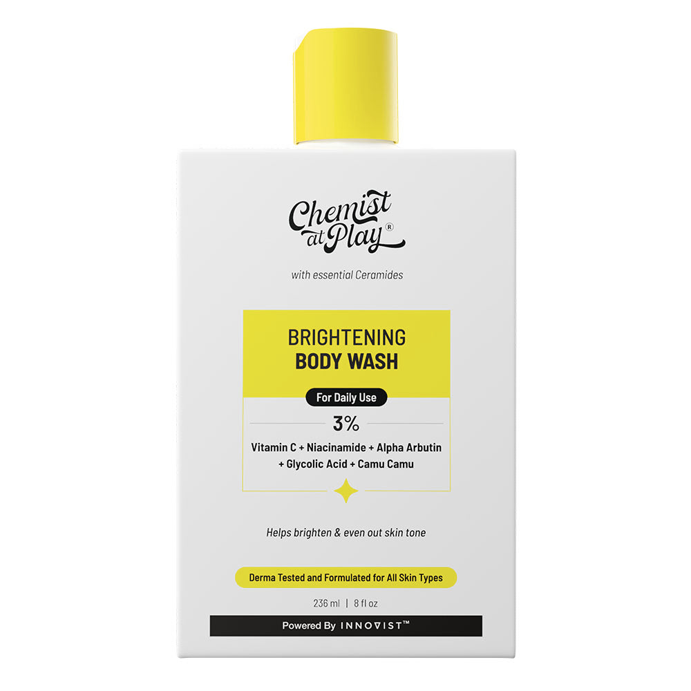 Chemist at Play Brightening Body Wash | Vitamin C Bodywash for Glowing Skin | Fades Dark Spots | Evens out Skin Tone | Alpha Arbutin | 30X Vitamin C with Camu Camu | SLS & Paraben Free | For Women & Men | 236mL