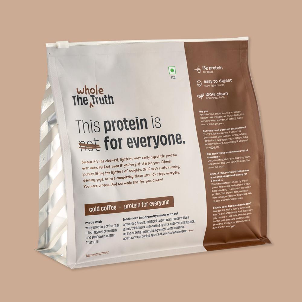 The Whole Truth Protein for Everyone | Beginners Protein Powder | Cold Coffee 1 kg | 15g Protein/Scoop | Clean, Light & Easy to Digest | No Artifical Flavours & No Artificial Sweetener