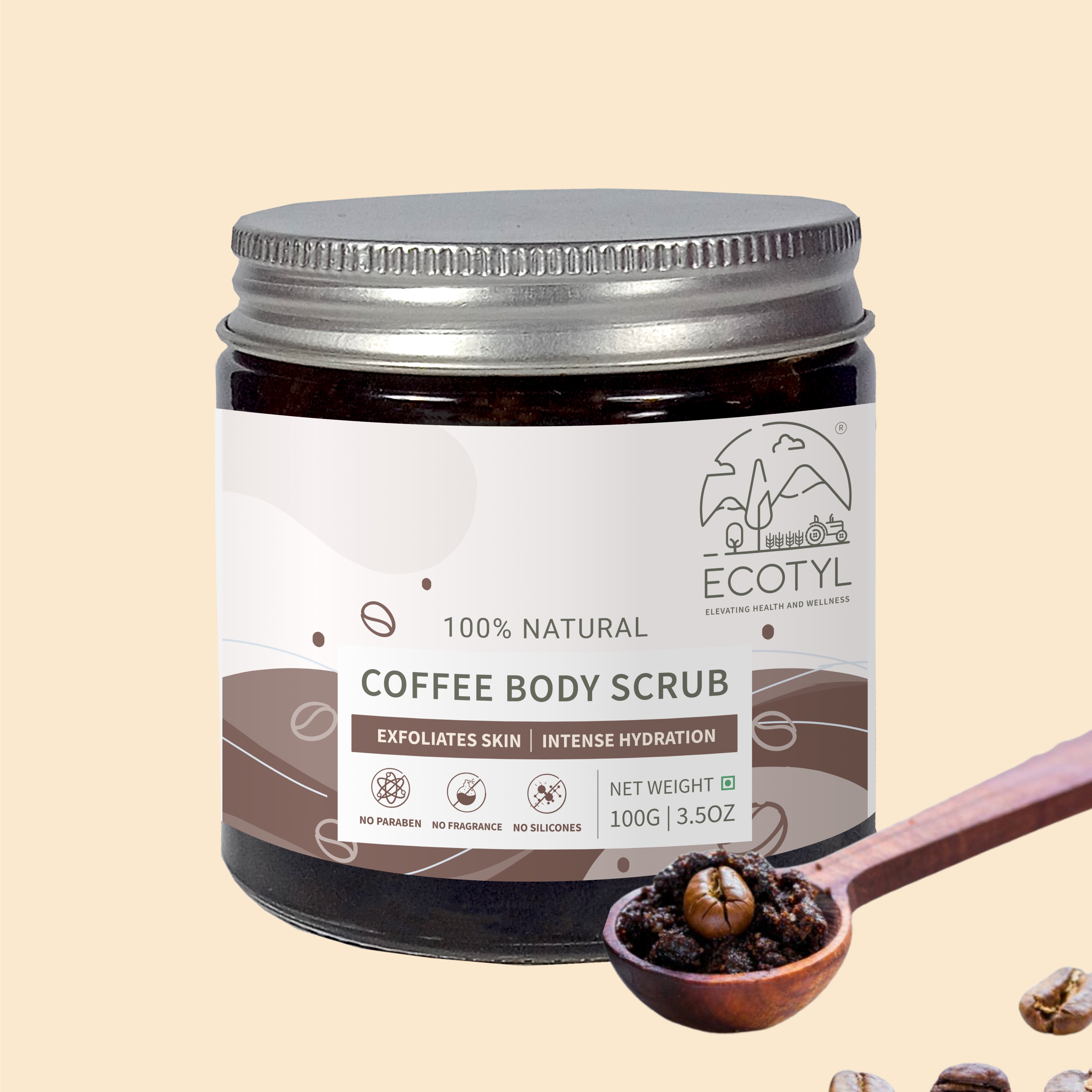 Ecotyl Natural Coffee Body Scrub | For Gentle Exfoliation | No Silicones & Mineral Oil | 100g