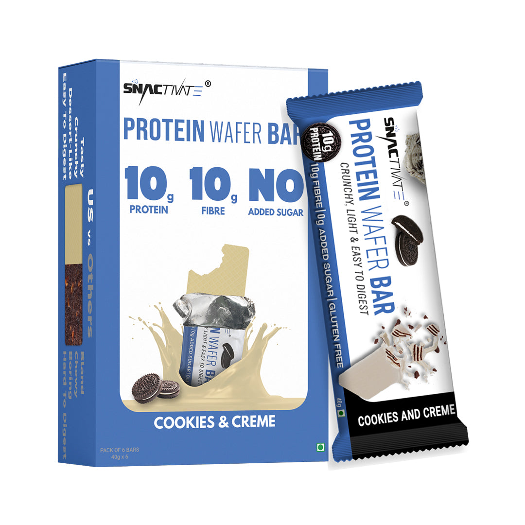 Snactivate Protein Wafer Bars Cookies & Creme With 10G Protein,10G Fiber & Sugarfree|Tasty & Crunchy Whey Protein Bars|Keto Friendly,Healthy Energy Bars|No Preservatives,No Trans Fat|40 Gm (Pack Of 6)