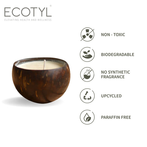 Ecotyl Coconut Shell Candle - Patchouli & Rosewood | Pure Soy Wax | 100g