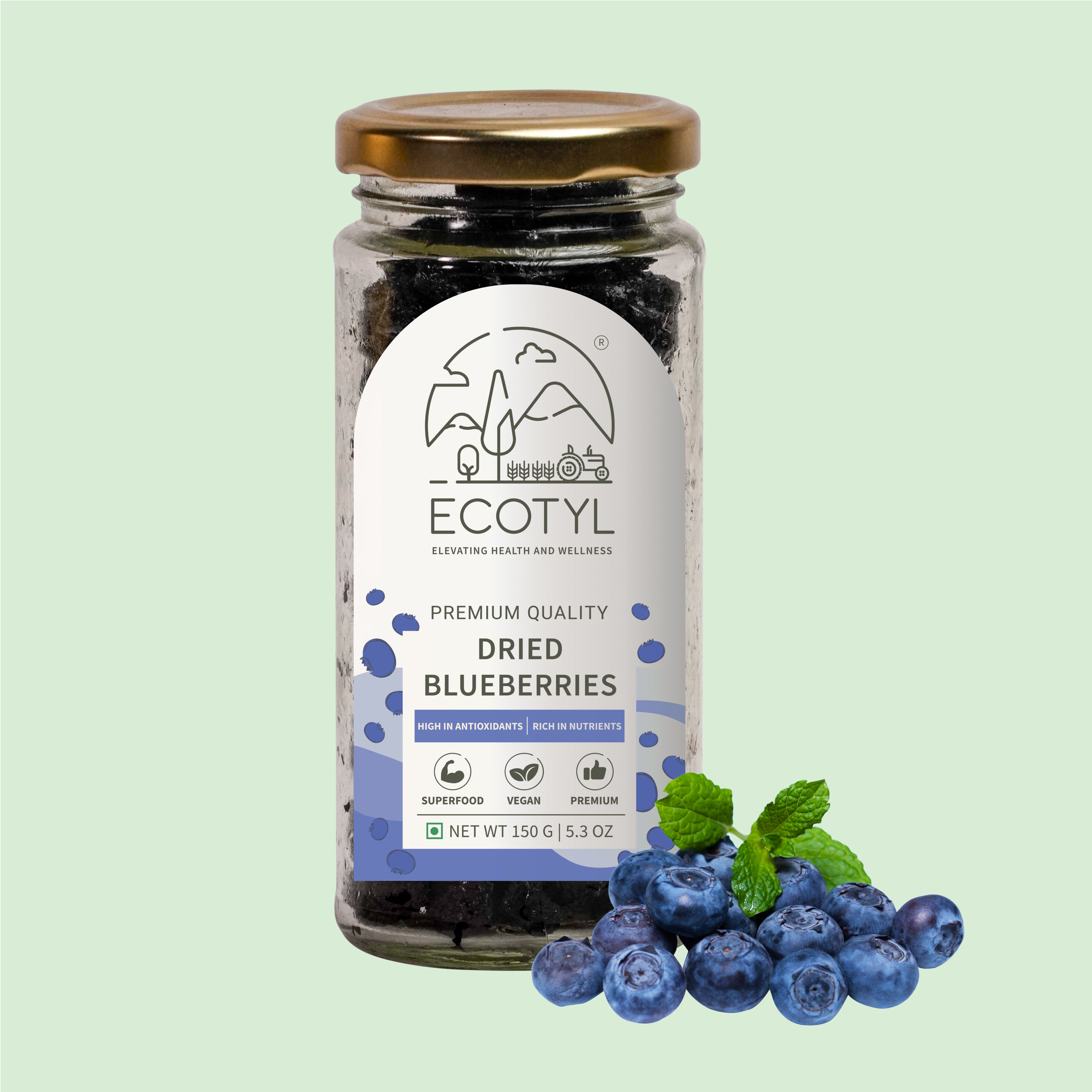 Ecotyl Dried Blueberries | Whole Dried Fruit | Healthy Snack |150g