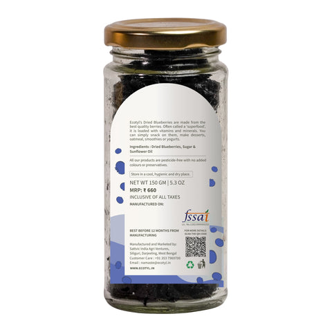 Ecotyl Dried Blueberries | Whole Dried Fruit | Healthy Snack |150g