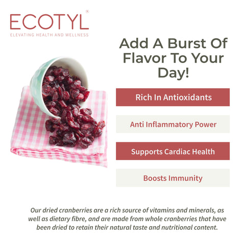 Ecotyl Dried Cranberries | Seedless Dried Fruit | Healthy Snack | 150g