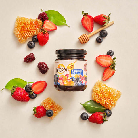 Eatopia Fruit Jam made with Pure Honey | No Refined sugar ( Mixberry + Mulberry Honey Jam (Combo) ) 480g