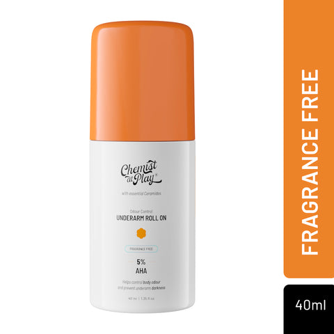 Chemist at Play UnderArm Roll On with 4% Lactic Acid & 1% Mandelic Acid | Prevents Odour, Helps Reduce Pigmentation, Kills Bacteria & Exfoliates Underarm | Fragrance Free for Sensitive Skin | Alcohol & Aluminium Free | 40 ml