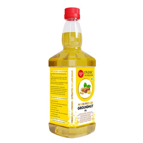 IndicWisdom Wood Pressed Groundnut Oil 1 Liter (Cold Pressed Groundnut Oil - Extracted on Wooden Churner)