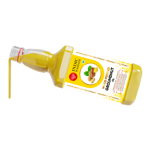 IndicWisdom Wood Pressed Groundnut Oil 1 Liter (Cold Pressed Groundnut Oil - Extracted on Wooden Churner)