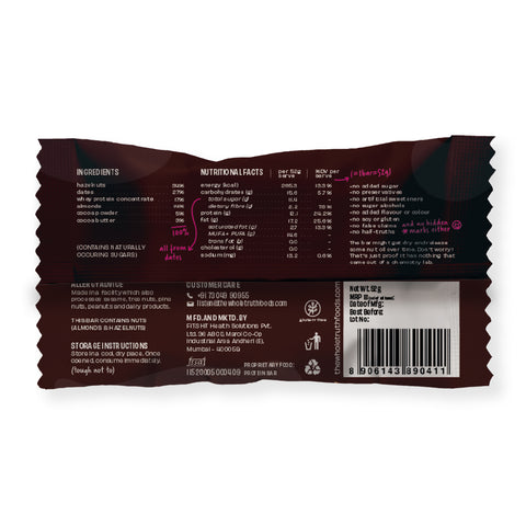 The Whole Truth - Hazelnut Cocoa Protein Bar with 12g Protein (Pack of 6) - No Added Sugar - No Added Flavour - No Preservatives - All Natural