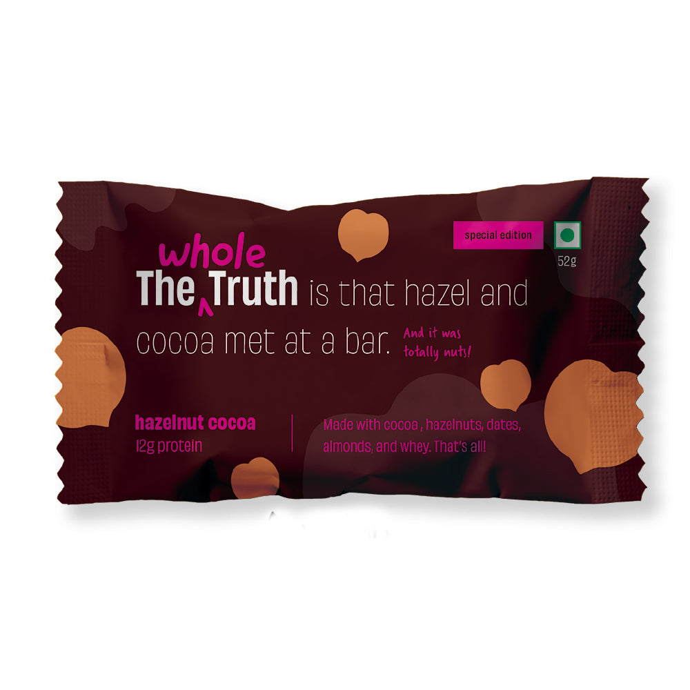 The Whole Truth - Hazelnut Cocoa Protein Bar with 12g Protein (Pack of 6) - No Added Sugar - No Added Flavour - No Preservatives - All Natural