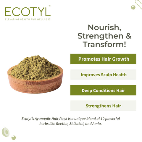 Ecotyl Ayurvedic Hair Pack | For Hair Conditioning & Strenghtening | Blend of 10+ Herbs | 100g