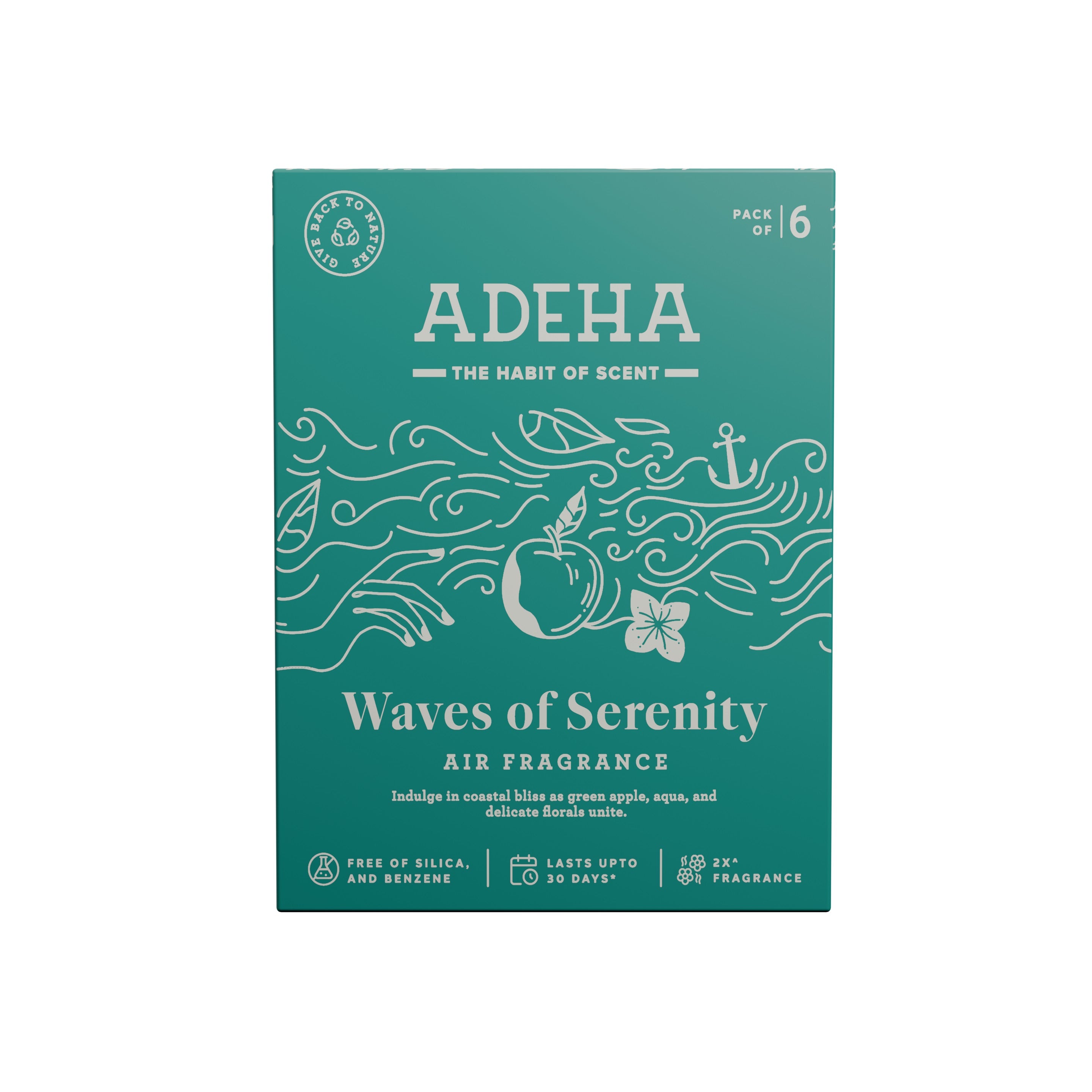 Adeha Air Freshener Pack of 6 Waves of Serenity for Bathroom, wardrobe and Car