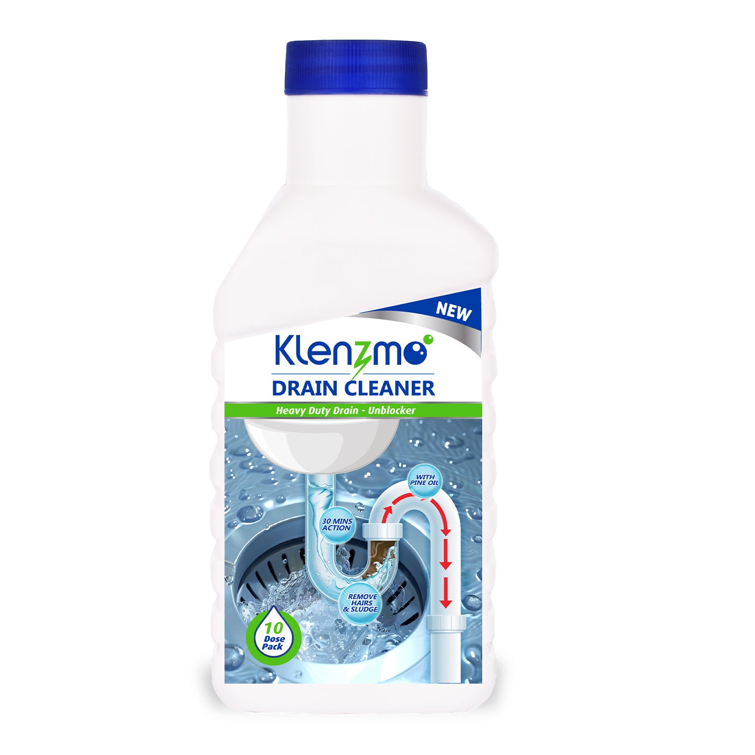 Klenzmo Drain Cleaner Liquid 400ml | Removes Blockages in Pipes, Sinks & Septic Tanks| Melts Grease & Dissolves Hair