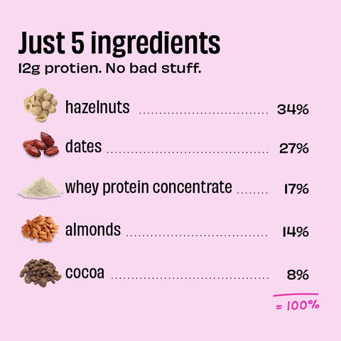 The Whole Truth - Hazelnut Cocoa Protein Bar with 12g Protein (Pack of 6) - No Added Sugar - No Added Flavour - No Preservatives - All Natural