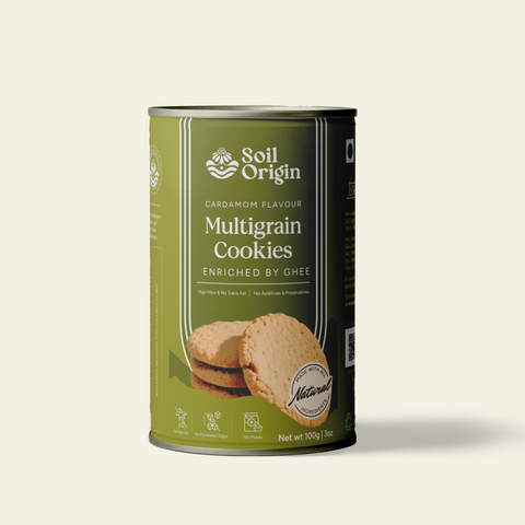 Soil Origin Multigrain Cardamom Cookies , Enriched By Ghee & Jaggery | 100 gm