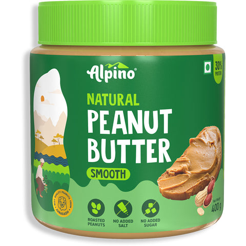 Alpino Natural Peanut Butter Smooth 400 KG | Unsweetened | 30 G Protein | 100% Roasted Peanuts | No Added Sugar, Salt or Hydrogenated Oils | High Protein Peanut Butter Creamy | Gluten-Free | Vegan