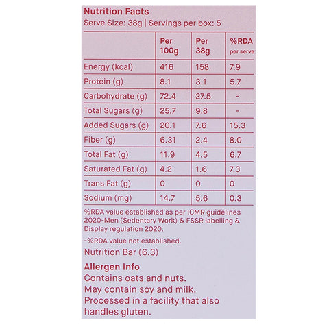 Jungly Delights Energy Bar | Strawberry with Tulsi | Focus Superfood | 5NX38g