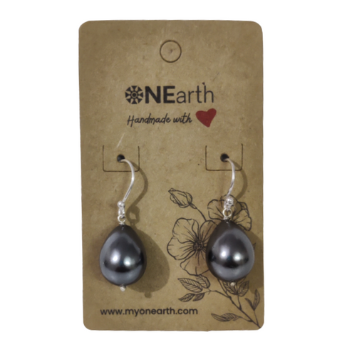 ONEarth Drop Baroque Shell Pearl Earrings (Metalic with silver hook)