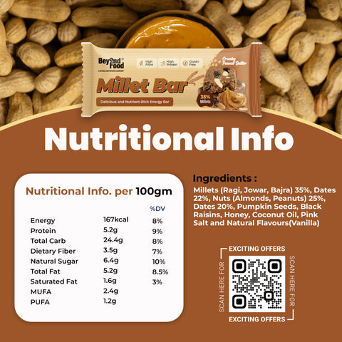 Beyond Food Millet Bar - Peanut Butter | Pack of 8 | 8x40g