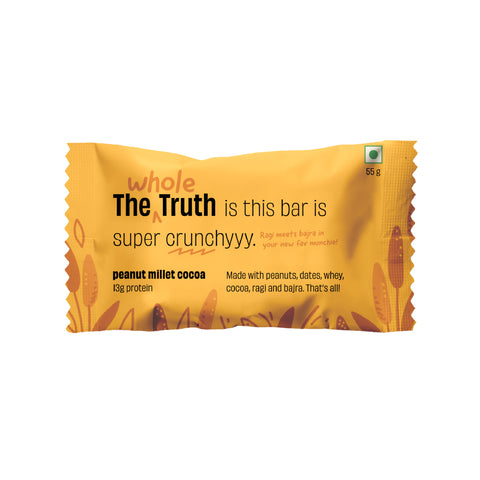 The Whole Truth | 13g Protein Bar | Peanut Millet Cocoa | Pack of 6 x 55g | No Refined Sugar | No Added Flavours | No Preservatives