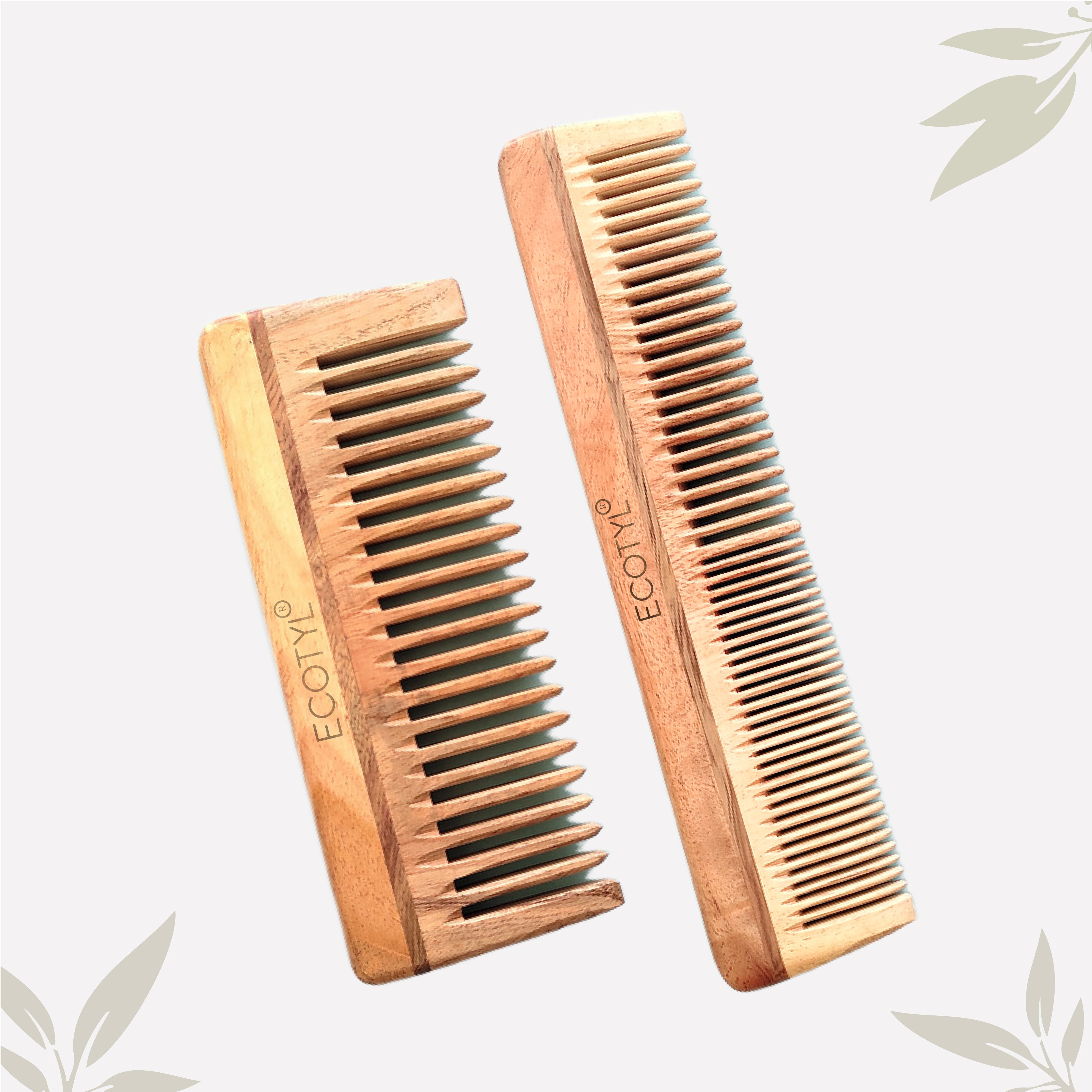 Ecotyl Neem Wood Comb Combo - Detangling Comb & Shampoo Comb | Gentle on Hair | Prevents Dandruff | Set of 2