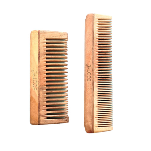 Ecotyl Neem Wood Comb Combo - Detangling Comb & Shampoo Comb | Gentle on Hair | Prevents Dandruff | Set of 2