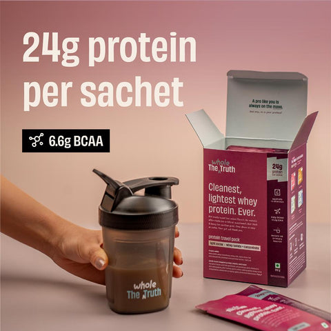 The Whole Truth Whey Protein Isolate+Concentrate | Light Cocoa 210g (Pack of 6) | 24g Protein/Sachet 6.6g BCAA | 100% Authentic & No Adulteration | Clean, Light & Easy to Digest | Sample & Travel Pack