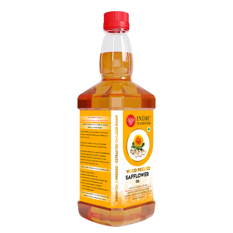 IndicWisdom Wood Pressed Safflower Oil 1 Liter (Cold Pressed Safflower Oil - Extracted on Wooden Churner)