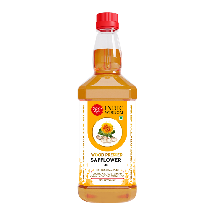 IndicWisdom Wood Pressed Safflower Oil 1 Liter (Cold Pressed Safflower Oil - Extracted on Wooden Churner)