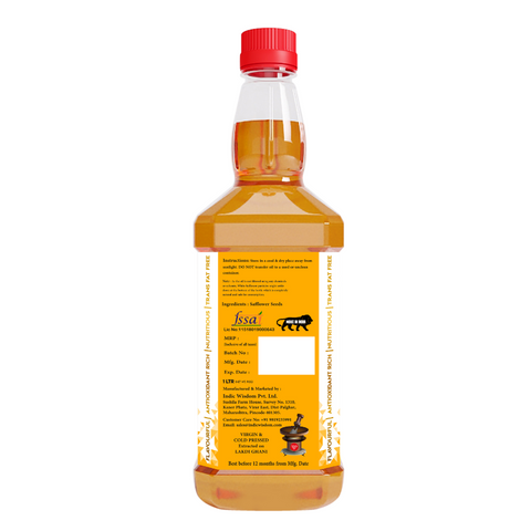 IndicWisdom Wood Pressed Safflower Oil 1 Liter (Cold Pressed Safflower Oil - Extracted on Wooden Churner)