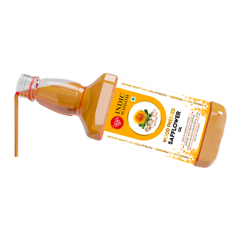 IndicWisdom Wood Pressed Safflower Oil 1 Liter (Cold Pressed Safflower Oil - Extracted on Wooden Churner)