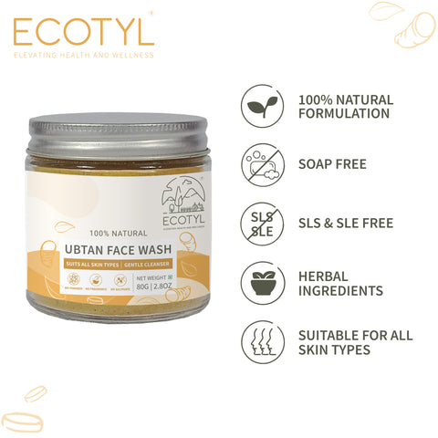 Ecotyl Ubtan Face Wash Powder | 100% Natural Gentle Cleanser | 80g