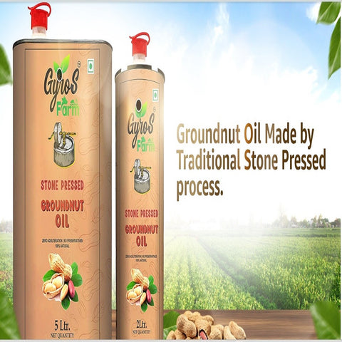 Gyros farm | Stone Cold Wood Pressed | Groundnut Oil | Chekku/Virgin