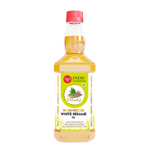 IndicWisdom Wood Pressed White Sesame Oil 500 ml (Cold Pressed White Sesame Oil - Extracted on Wooden Churner)