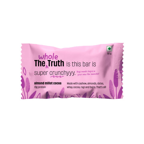 The Whole Truth | 13g Protein Bar | Almond Millet Cocoa | Pack of 6 x 55g | No Refined Sugar | No Added Flavours | No Preservatives