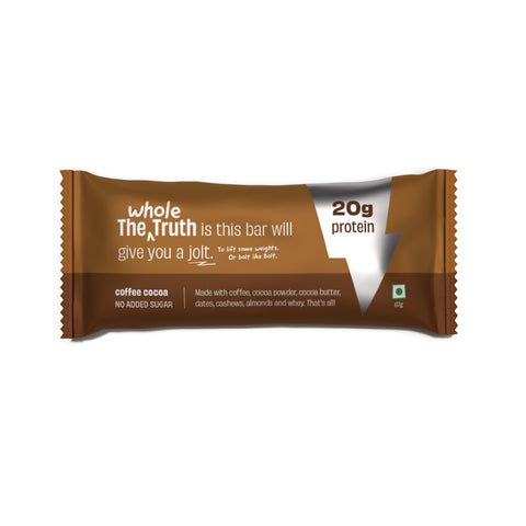 The Whole Truth - High Protein Coffee Cocoa 20g Protein Bar - Pack of 5 x 67g each - No Added Sugar - No Preservatives - No Artificial Flavours - All Natural