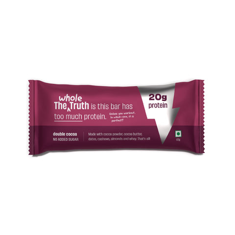 The Whole Truth - High Protein Double Cocoa 20g Protein Bar - Pack of 5 x 67g each - No Added Sugar - No Preservatives - No Artificial Flavours - All Natural