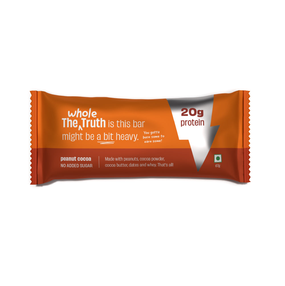 The Whole Truth - High Protein Peanut Cocoa 20g Protein Bar - Pack of 5 x 67g each - No Added Sugar - No Preservatives - No Artificial Flavours - All Natural