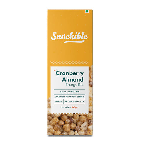 Snackible Cranberry Almond Energy Bar - 30gm | Pack of 4