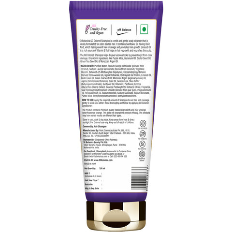 St.Botanica GO Colored Purple Hair Shampoo - With Linseed, Purple Mica, Sunflower Oil, No SLS / Sulphate, Paraben, Silicones, Colors, 200 ml