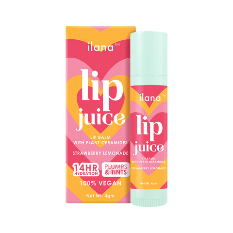 ilana - Lip Juice - Hydrating and plumping vegan tinted lip balm with plant ceramides - 14 hr hydration - Strawberry Lemonade - 4gm