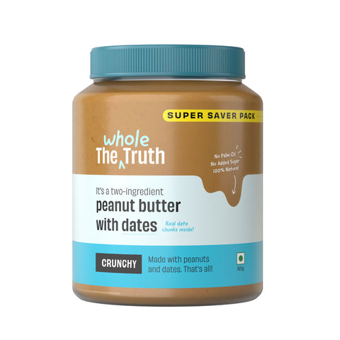 The Whole Truth - Peanut Butter With Dates (Sweetened) | Crunchy | No Added Sugar | No Artificial Sweeteners | No Palm Oil | Gluten Free | No Preservatives | 100% natural protein source