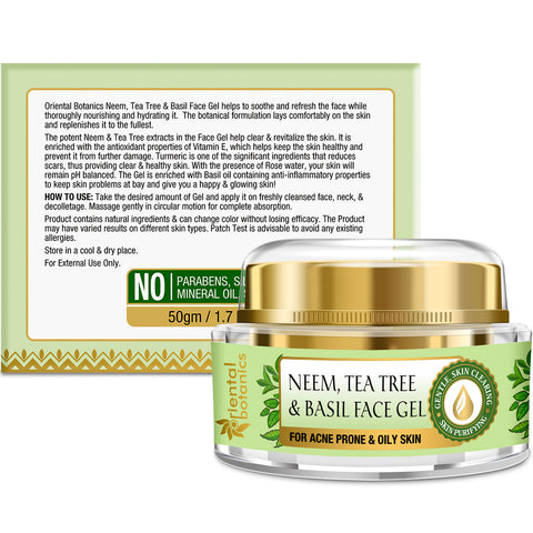 Oriental Botanics Neem, Tea Tree And Basil Anti Acne Night Face Night Gel Cream - For Oily Skin, 50g