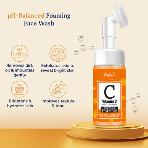 St.Botanica Vitamin C Brightening Foaming Face Wash With Built In Brush With Stabilised Vitamin C, Turmeric, Saffron, No Sulphate, Parabens, 120 ml